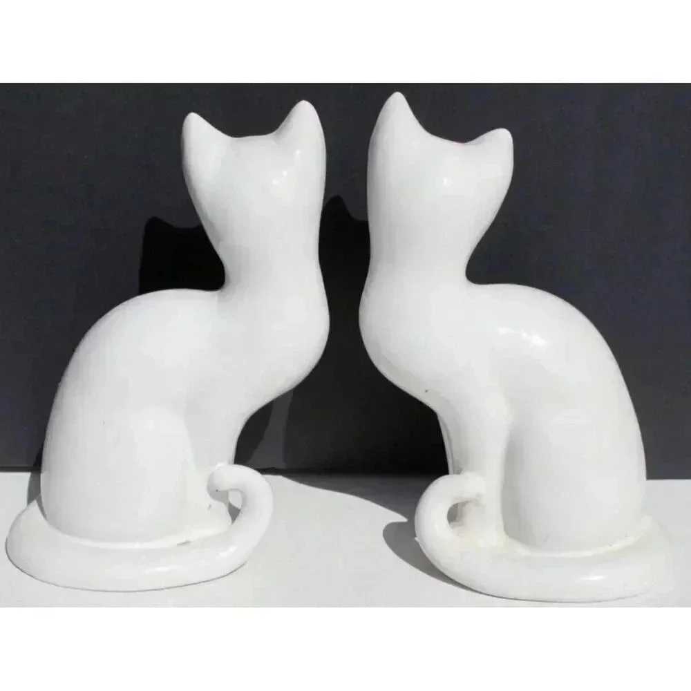 Vtg Ceramic Italian Him / Her White Cats Kitty Pair Set Figurine Sculpture Italy